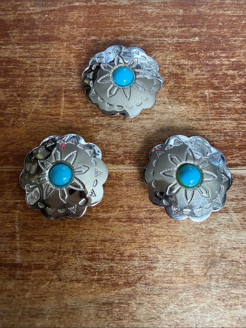 Turquoise Center Silver Decorative Button Covers - Set of 3